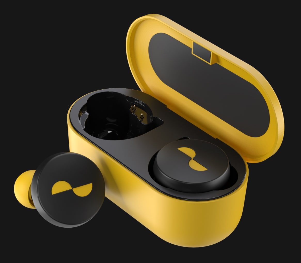Photo of NuraTrue Fool's Gold earbuds and case